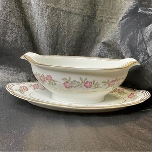 Gravy Boat Bowl With Unberplate Cordell by Noritake China 5408 Japan Gold Trim
